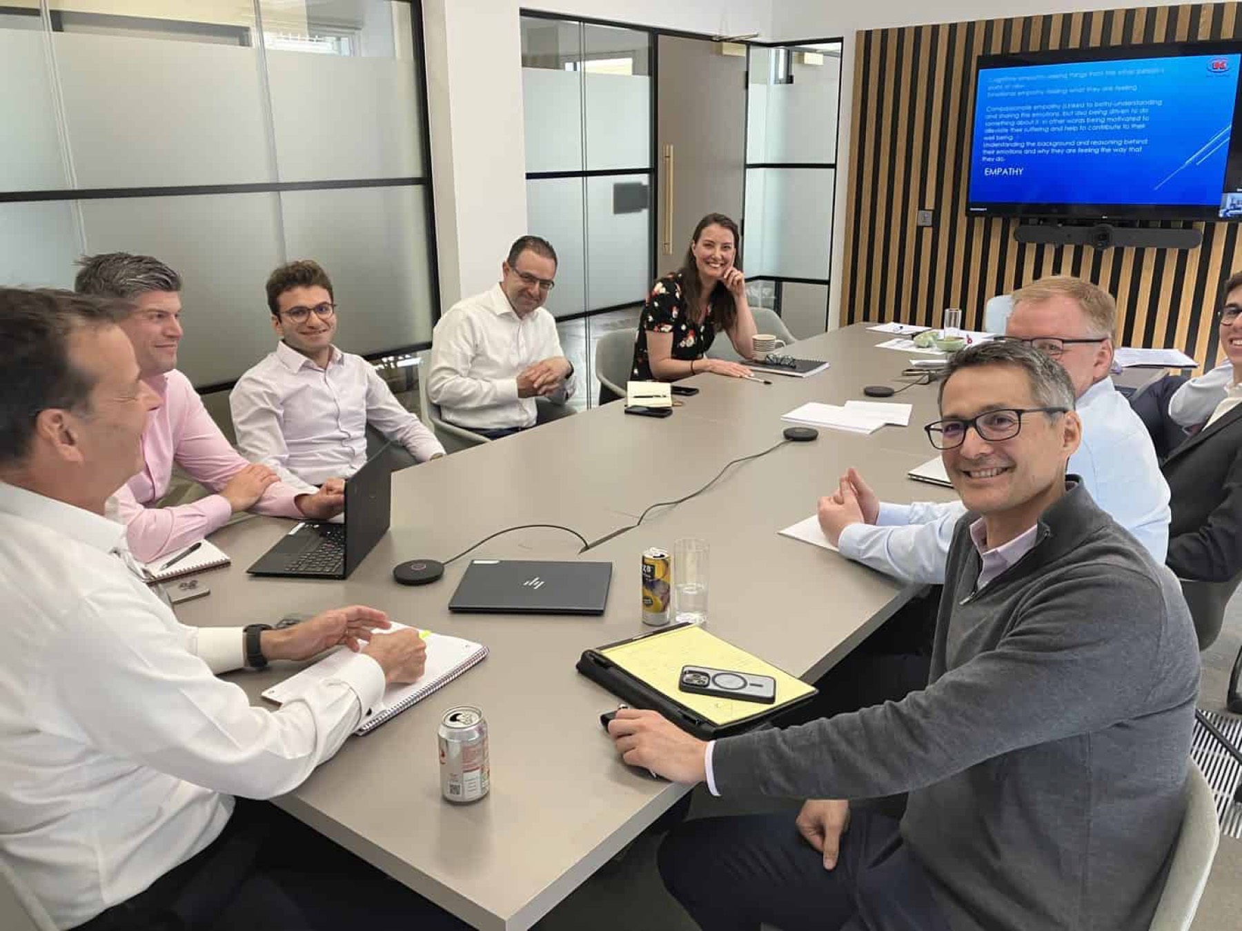 A management training session in a client boardroom